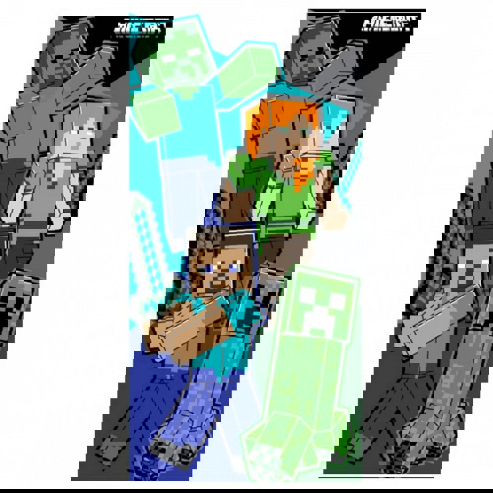 Minecraft Characters Velour Beach Towel - Green/Blue/Grey