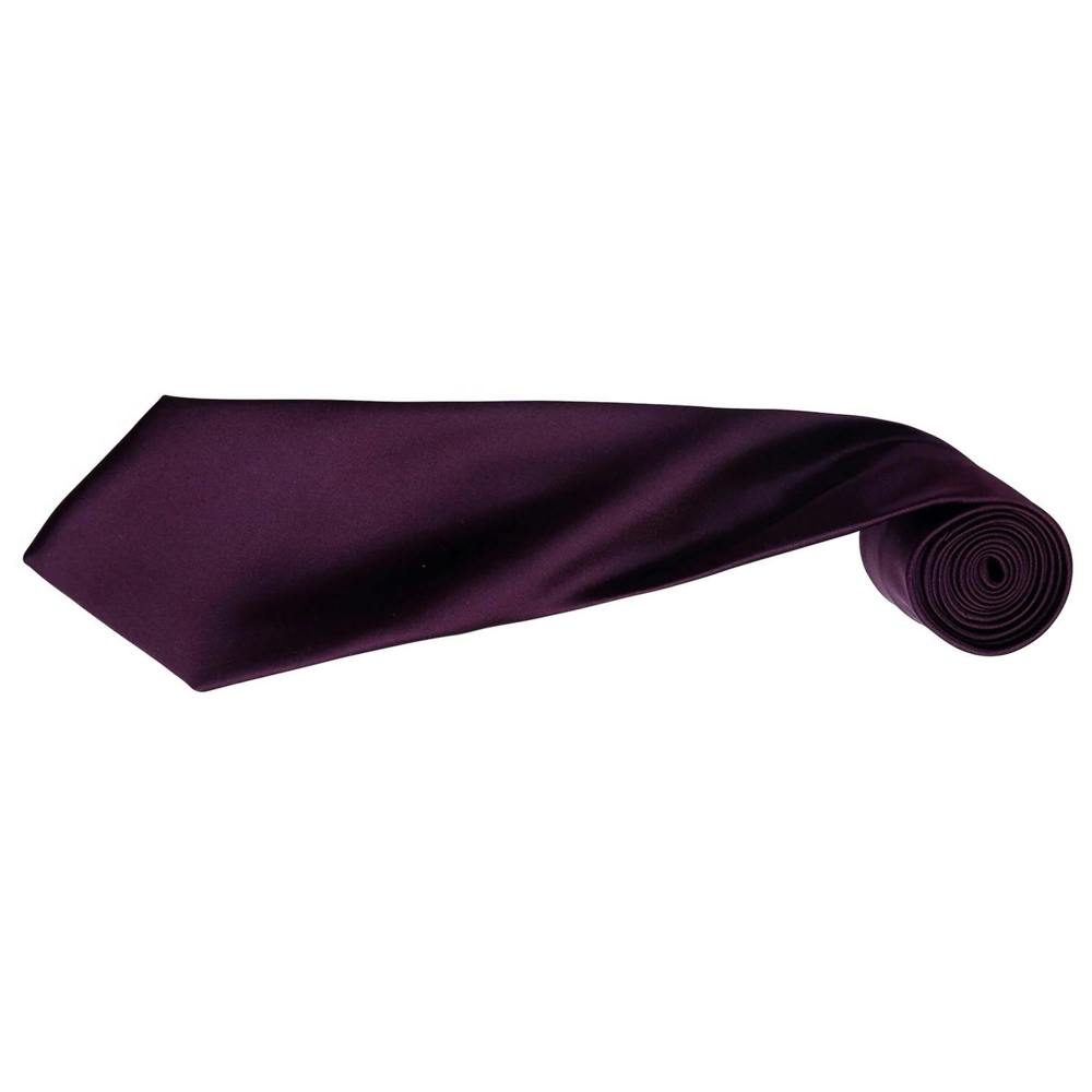Premier Mens Plain Satin Tie (Narrow Blade) (Pack of 2) - Aubergine