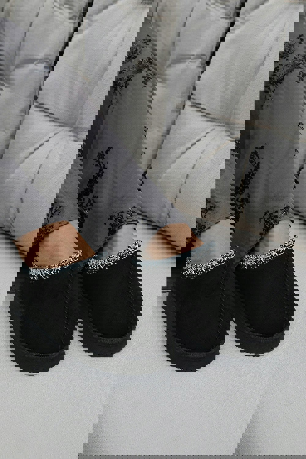 Where's That From Pine Aztec Detail Faux Fur Lining Mini Boots in Black Suede