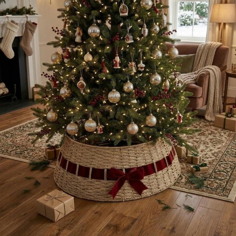 Garden Greatness Natural Wicker Bow Christmas Tree Skirt