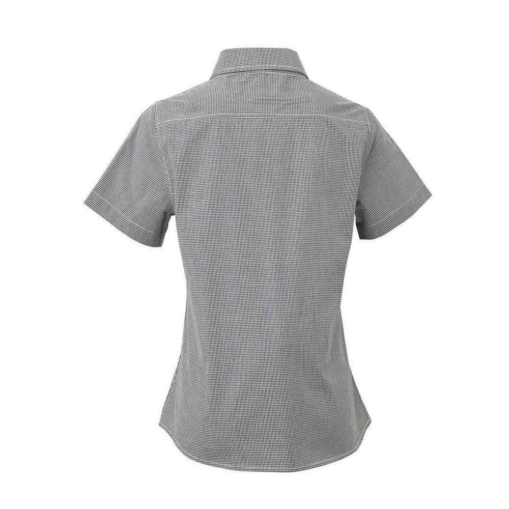 Premier Womens/Ladies Gingham Short-Sleeved Shirt - Black/White