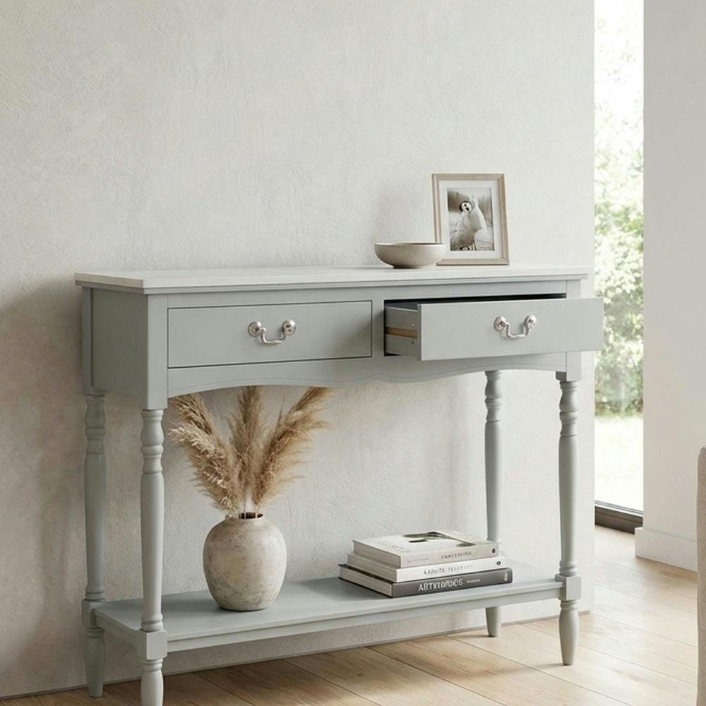 Garden Greatness Aqua Grey Two Drawer Console Table