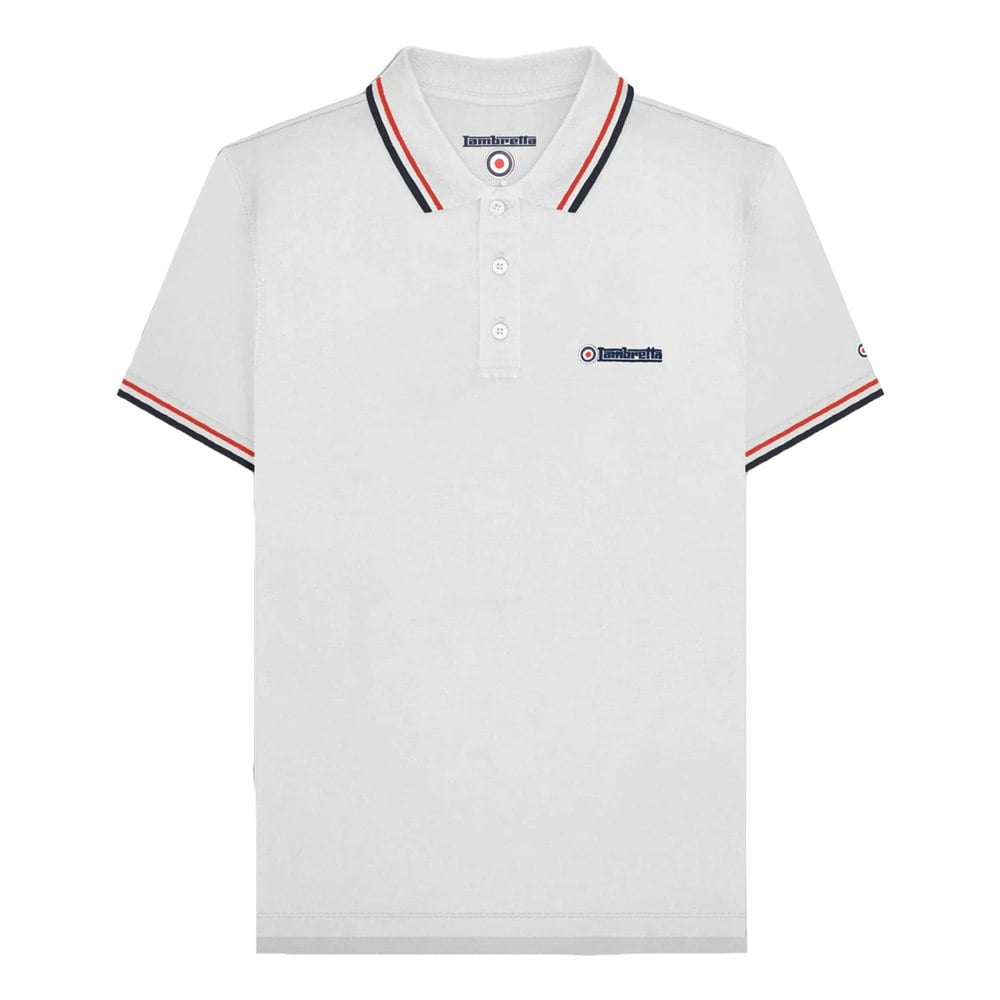 Lambretta Mens SS25 Twin Tip Polo Shirt - White/Red/Navy