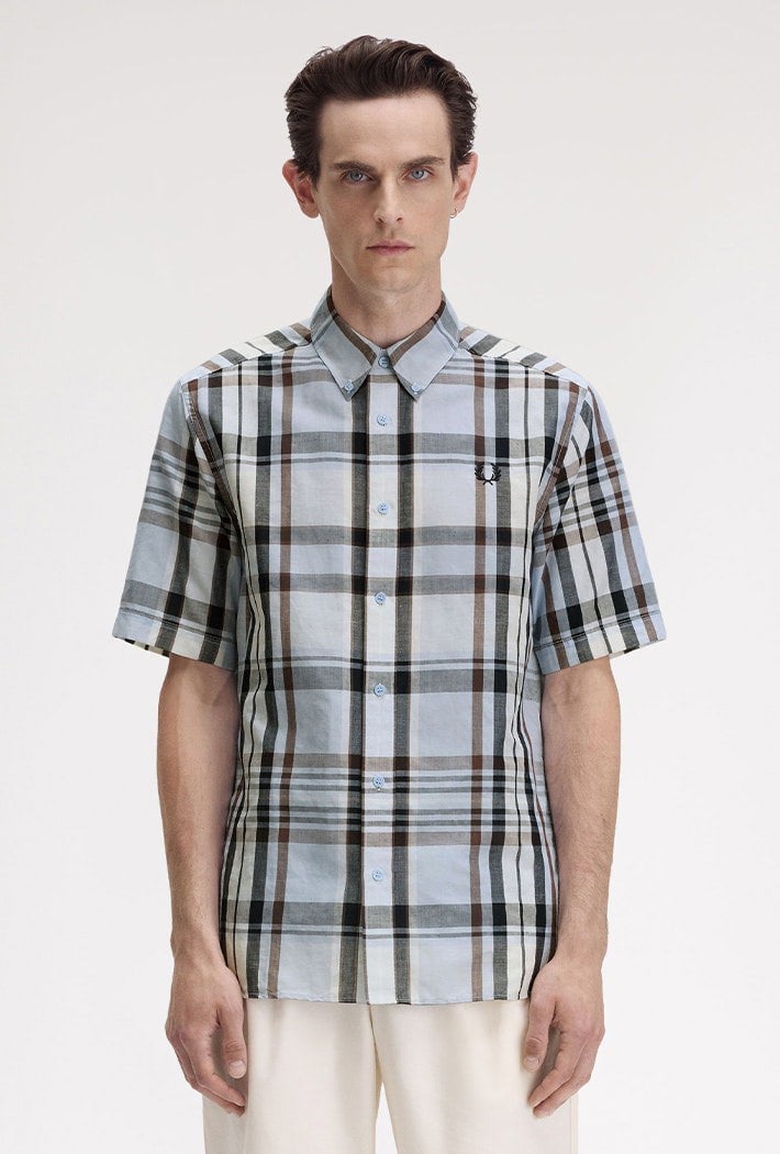 Fred Perry Madras Check Short Sleeve Shirt - Blue Check