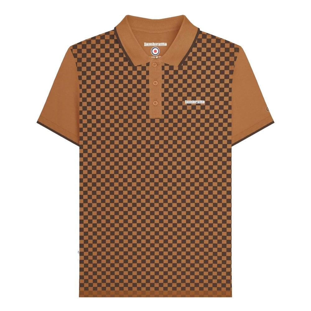 Lambretta Mens Two Tone All-Over Print Polo Shirt - Tobacco