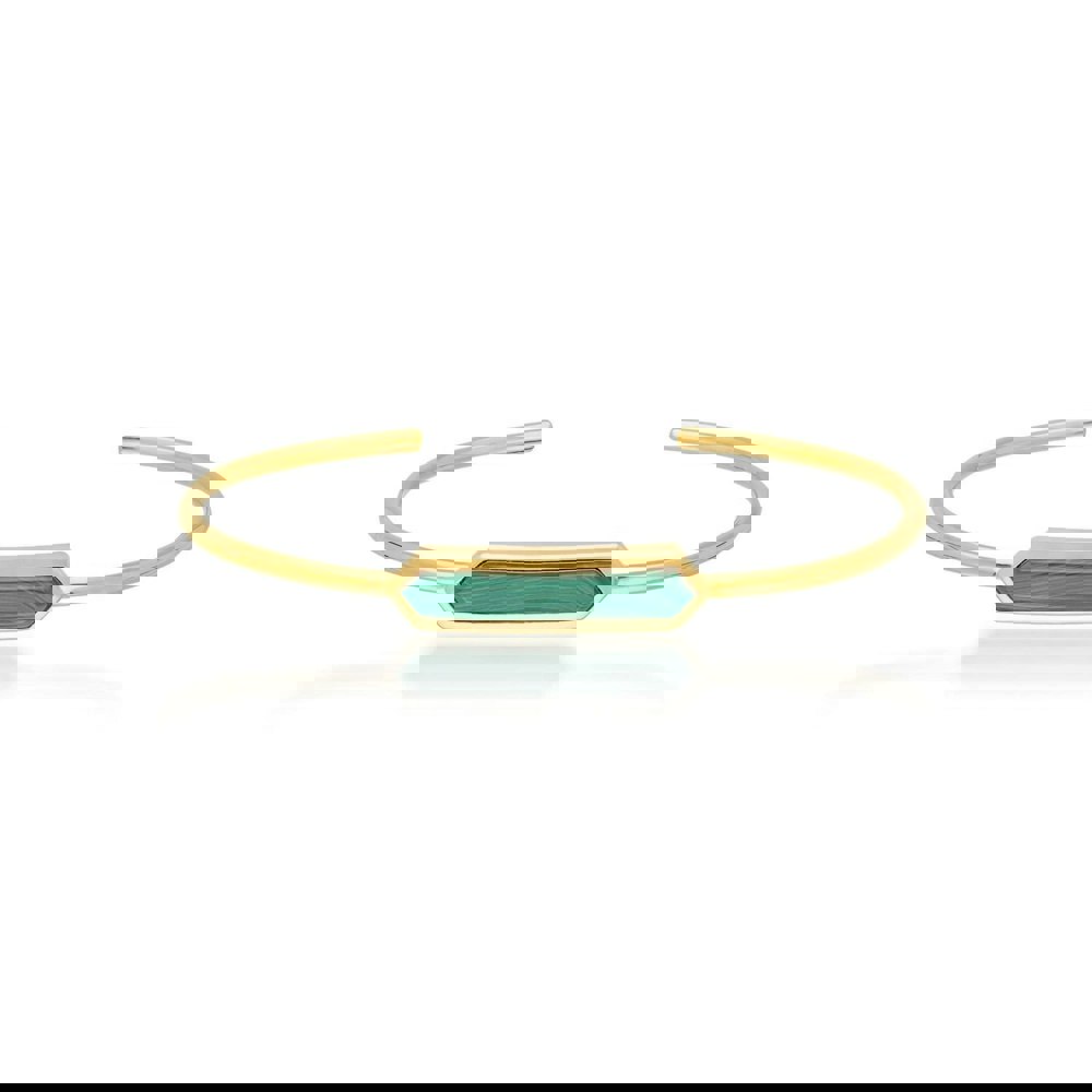 270B009606925 Geometric Prism Malachite Bangle in Gold Plated Silver 1
