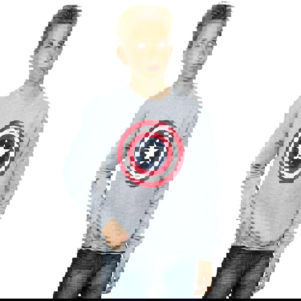 Marvel Boys Captain America Distressed Shield Sweatshirt - Sports Grey