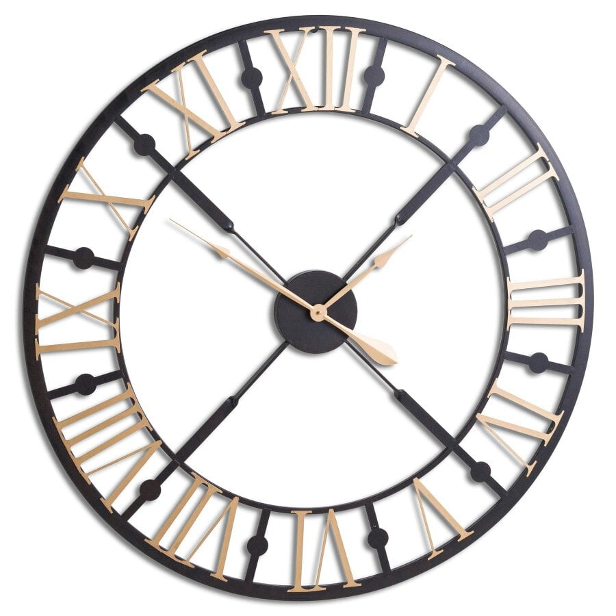 Wyld Haus 95cm Industrial Black and Gold Metal Roman Numeral Open Frame Wall Clock