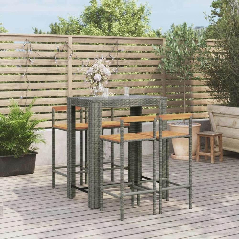 Berkfield 5 Piece Garden Bar Set Grey Poly Rattan&Solid Wood Acacia
