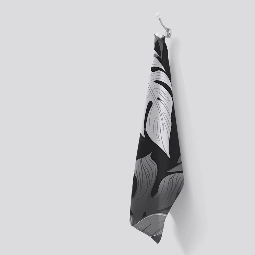 Warren Reed Black White Tropical Leaves Tea Towel