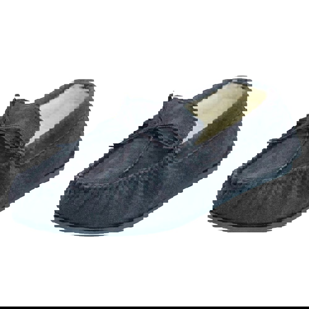 Eastern Counties Leather Unisex Wool-blend Hard Sole Moccasins - Navy