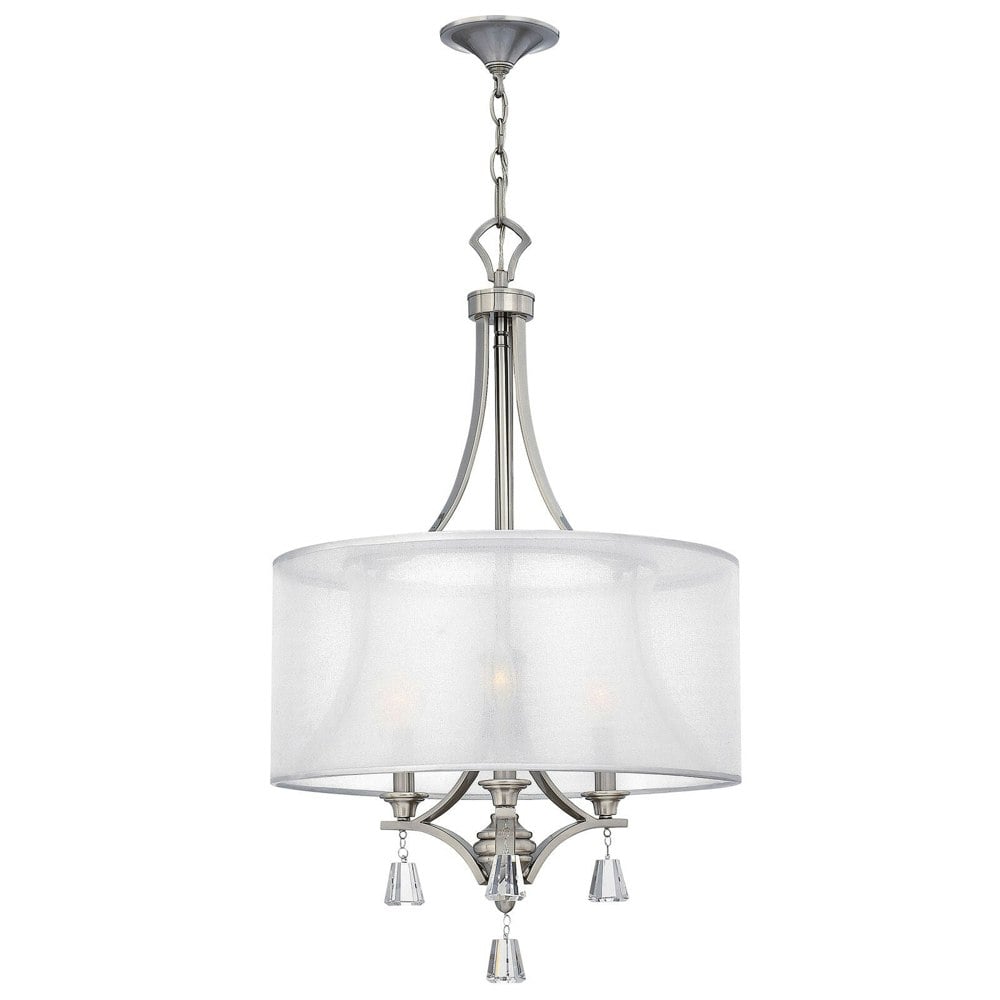 3 Bulb Chandelier Hanging Pendant LIght Brushed Nickel LED E14 60W Bulb Loops