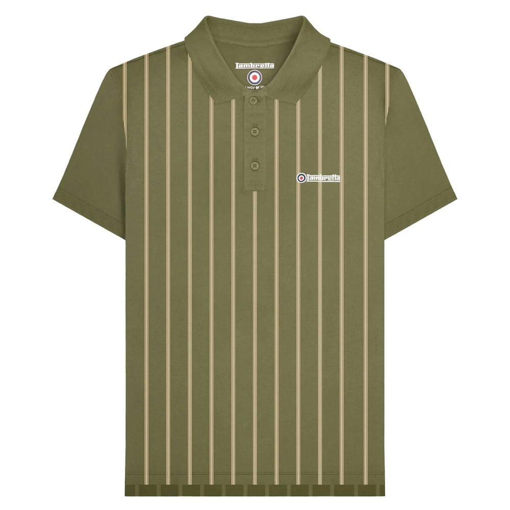 Lambretta Mens Pinstripe Polo Shirt - Khaki Green/Cream