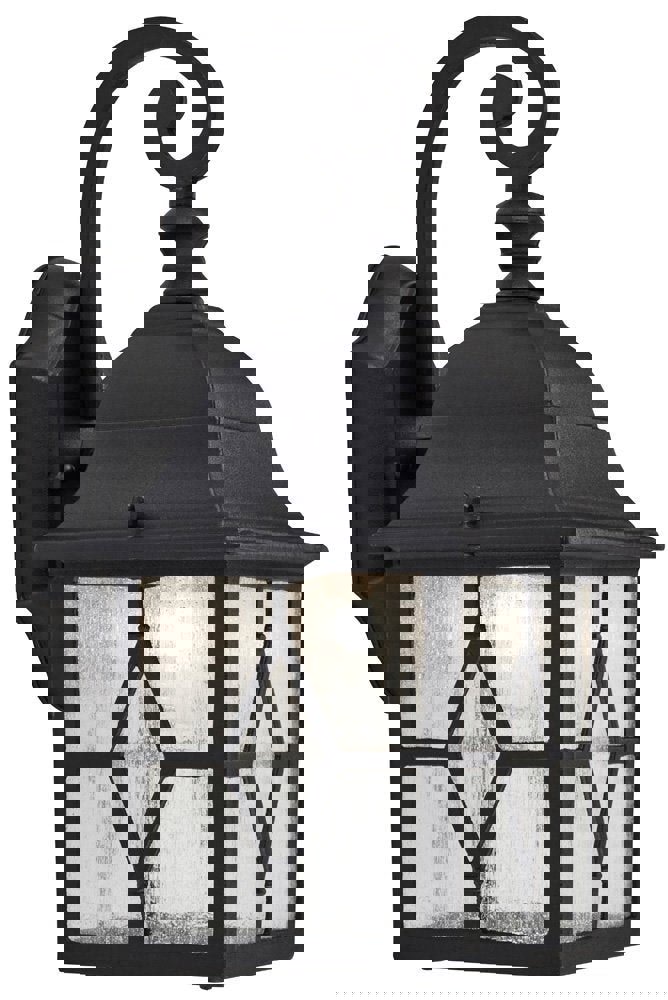 Traditional Outdoor Matt Black Wall Lantern Light with Cathedral Lead Glass Image 1