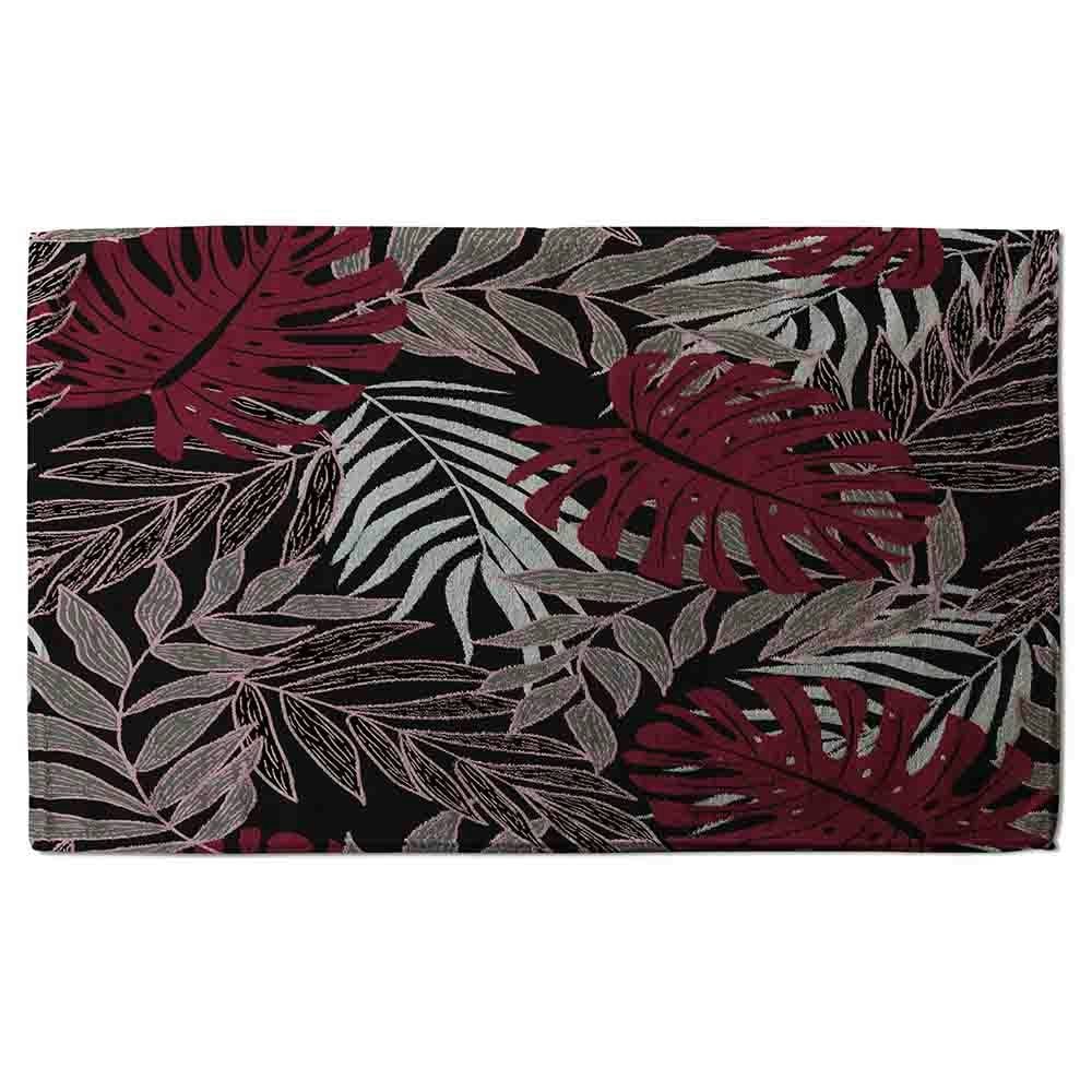 Benjamin Tate Design Tropical Leaves in Red, White & Grey (Bath Towel)