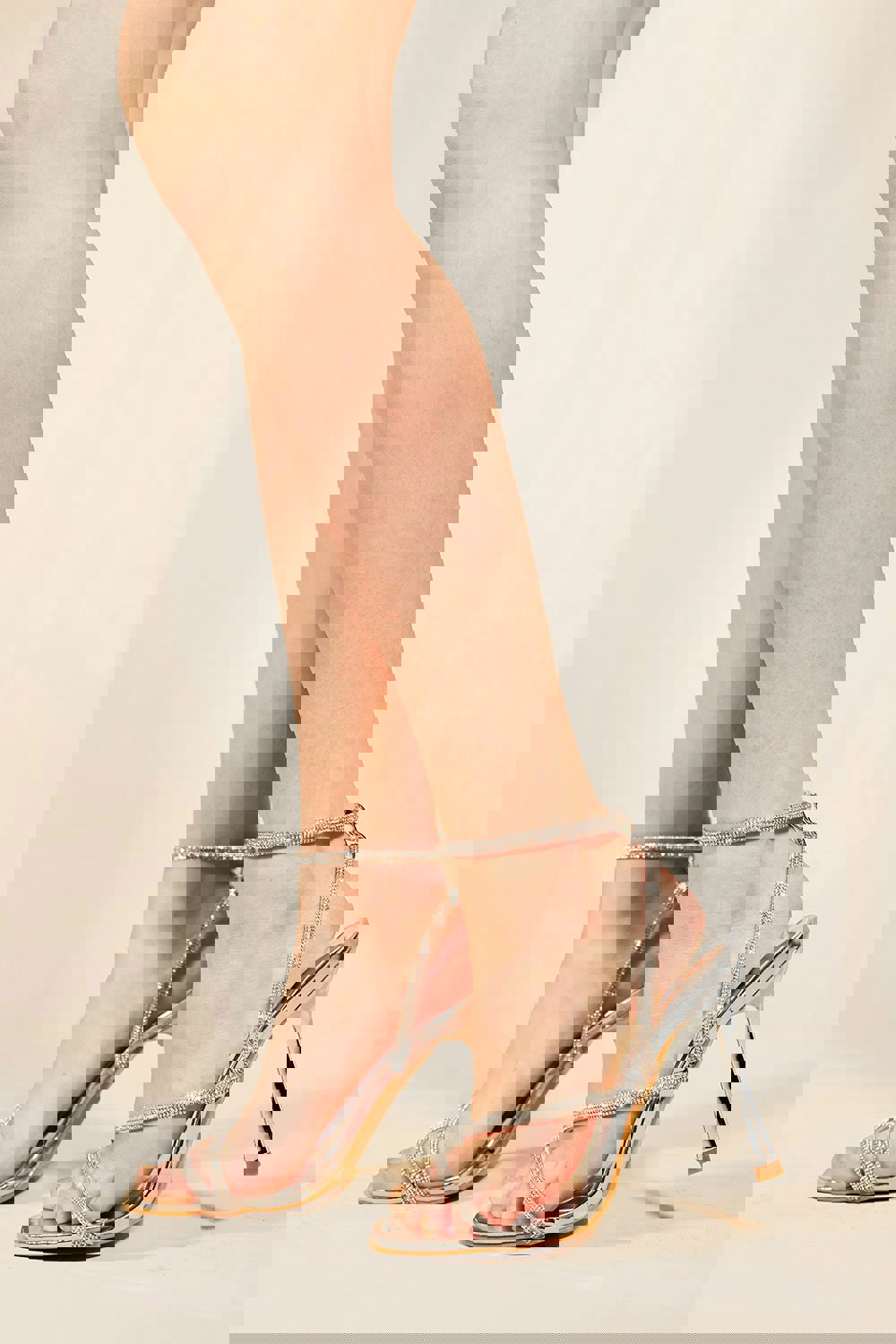 Where's That From Betsy High Heels Sandals With Diamante Detail & Square Toe in Moon Silver Chrome