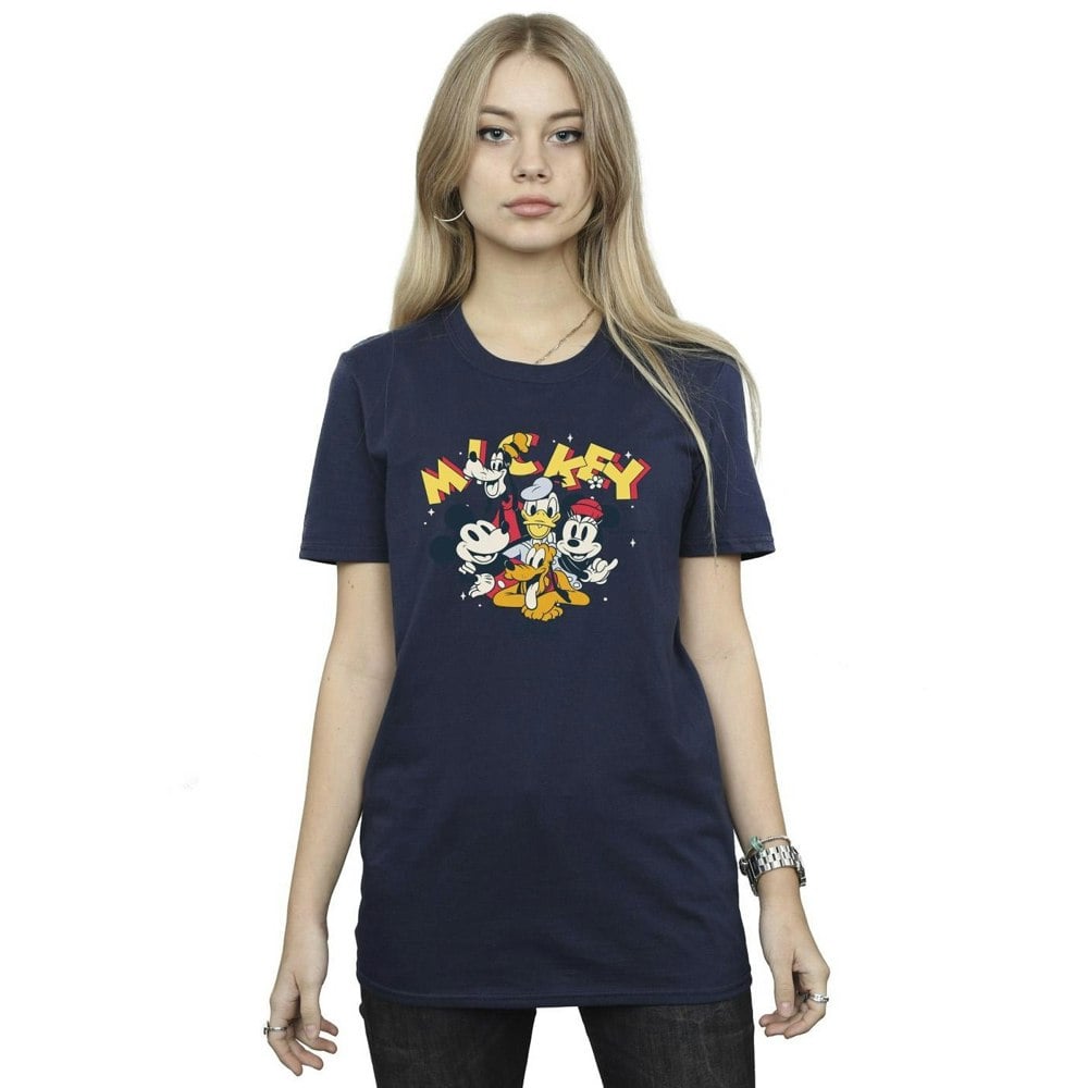 Disney Womens/Ladies Mickey Mouse Group Cotton Boyfriend T-Shirt - Navy Blue