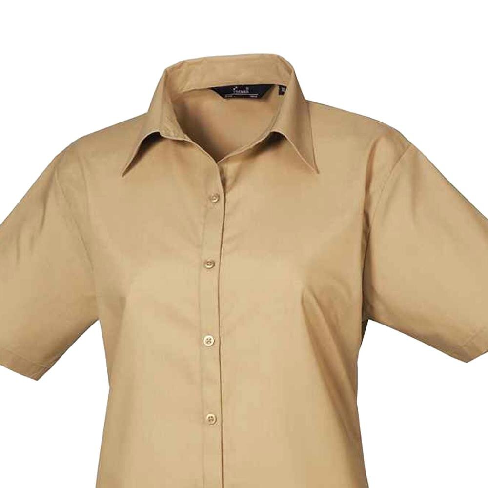 Premier Womens/Ladies Poplin Short-Sleeved Blouse - Khaki
