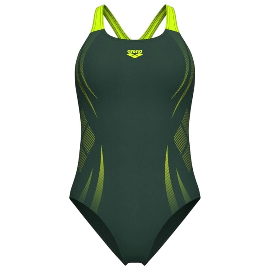 Arena Womens Poseidnia Geometric One Piece Swimsuit - Sage/Lime - 8 UK - Sage/Lime - 100% Mixed