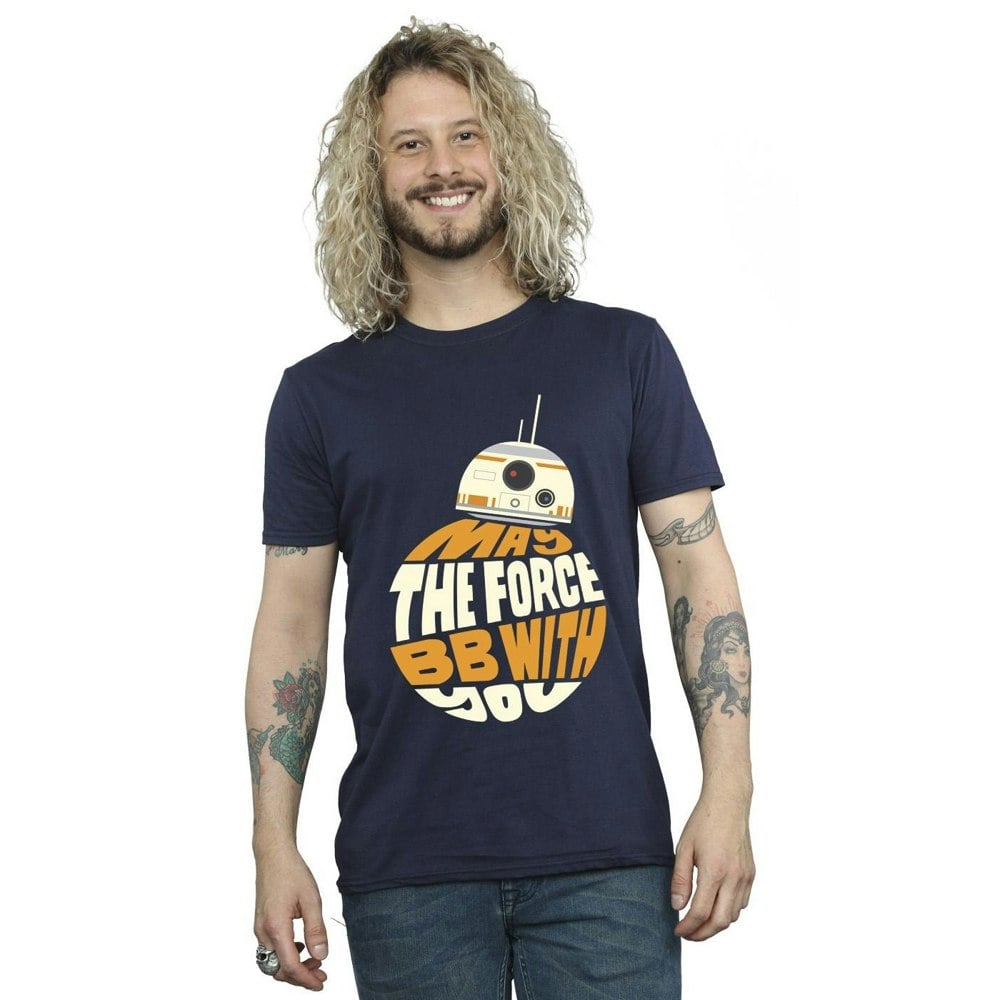 Star Wars Mens May The Force BB8 T-Shirt - Navy Blue