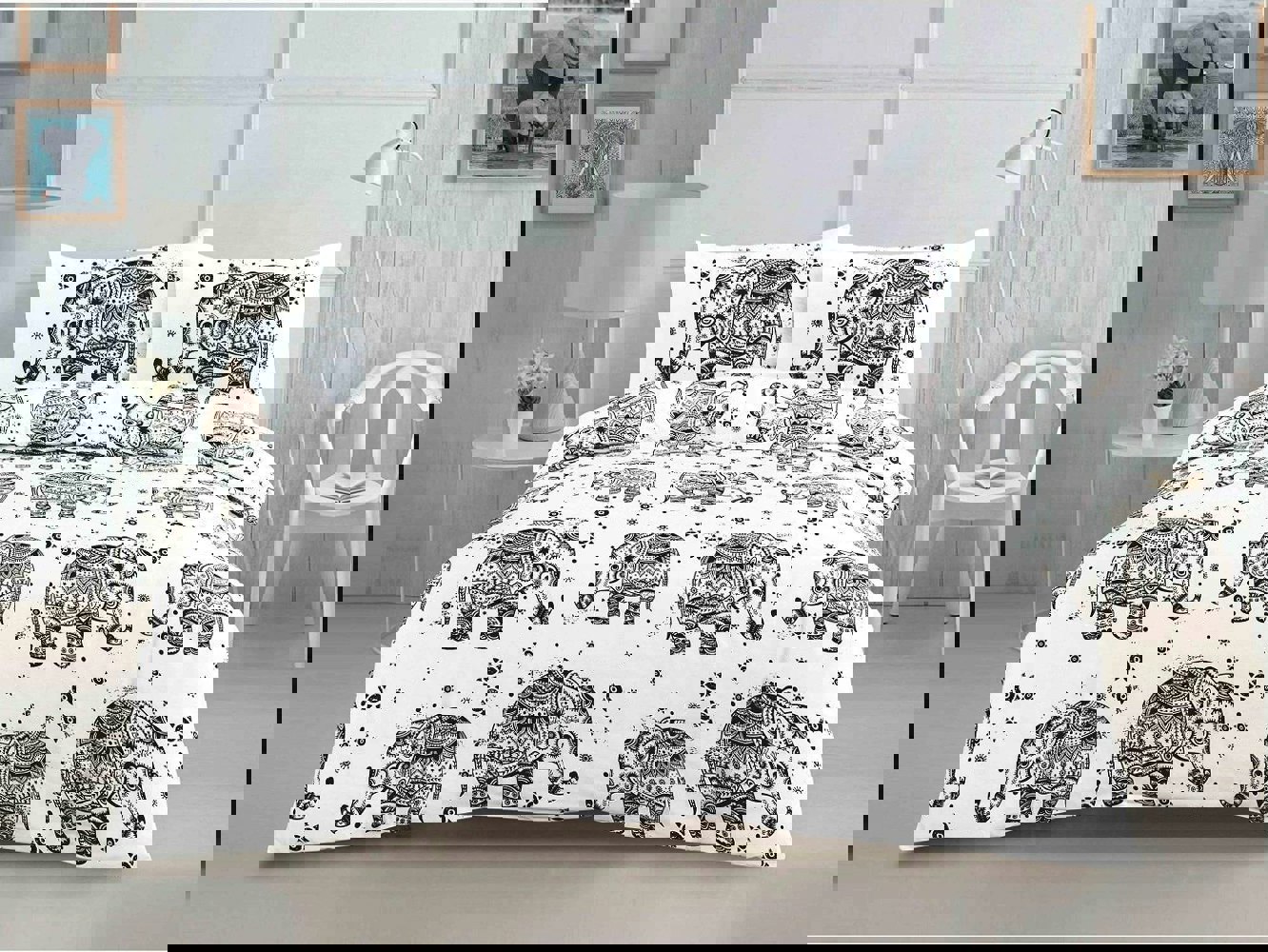 HomeSpace Direct Elephant Duvet Cover Set Black/White Bedding