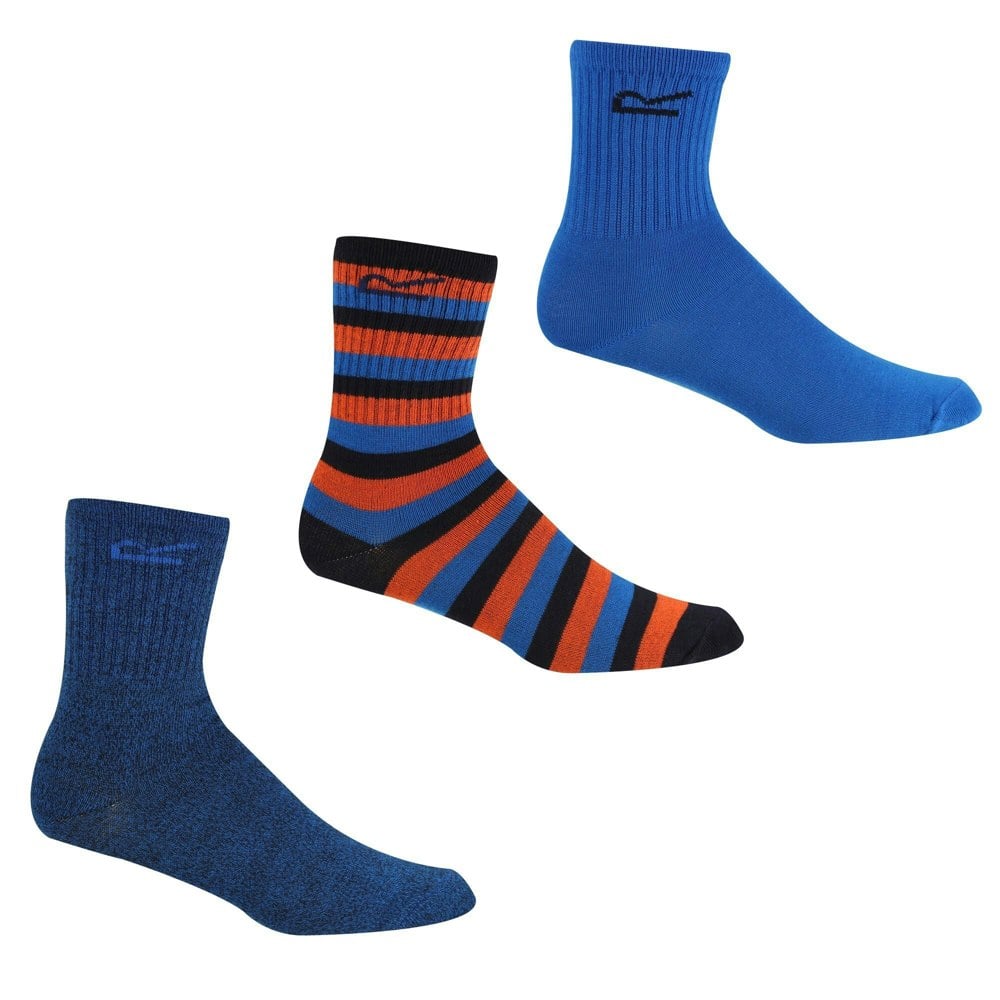 Regatta Kids Outdoor Boot Socks Set (Pack of 3) - Navy/Hawaiian Blue/Amber Glow