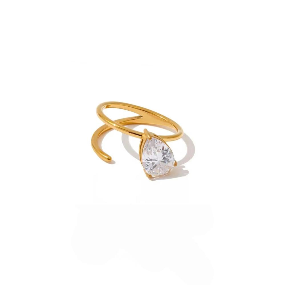 Luxe Tones Athena Luxe 18K Gold Plated Pear Crystal Statement Ring