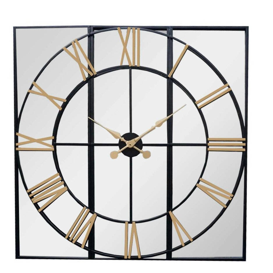 Wyld Haus Square Industrial Mirror Clock with Roman Numerals