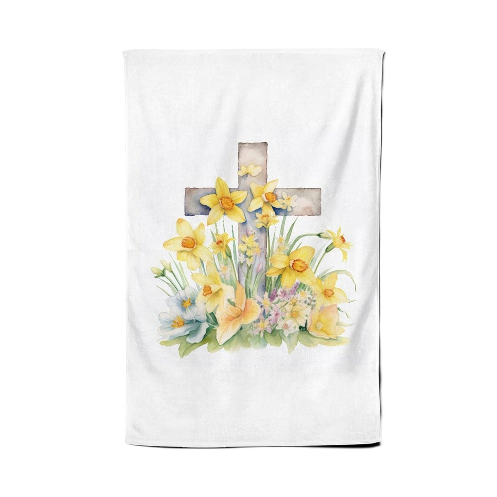 Warren Reed Boho Watercolour, Easter Cross with Daffodils Tea Towel
