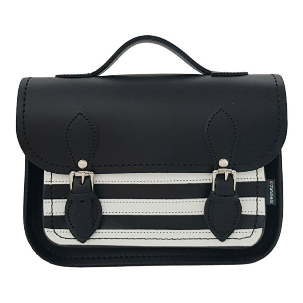 Zatchels Leather Midi Satchel - Gothic Striped White & Black