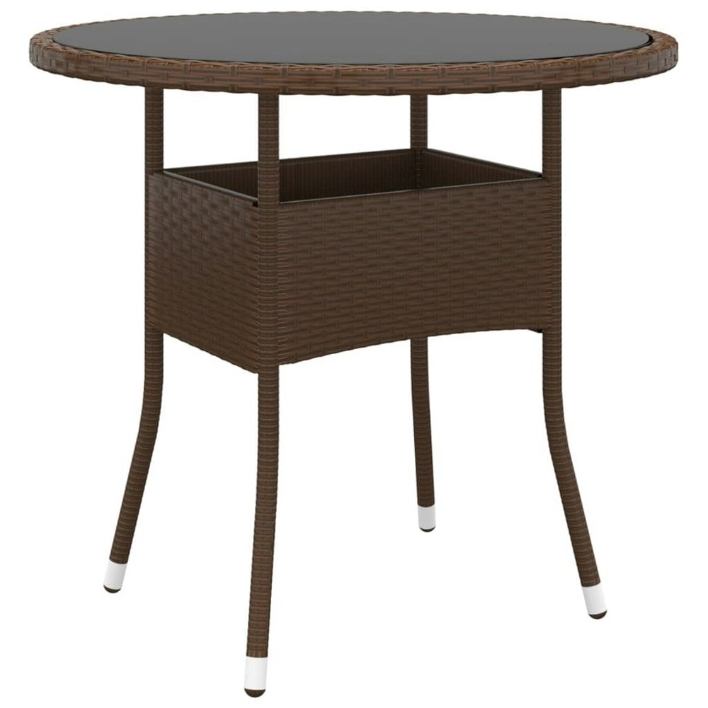 Berkfield Garden Table Ì÷80x75 cm Tempered Glass and Poly Rattan Brown