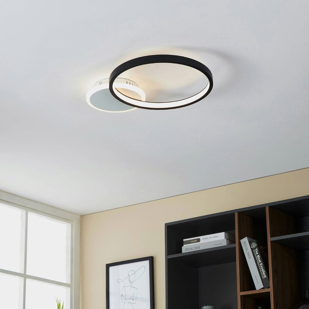 EGLO Gafares LED Black And White Flush Ceiling Light