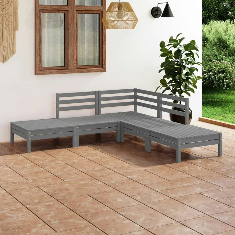 Berkfield 5 Piece Garden Lounge Set Solid Pinewood Grey