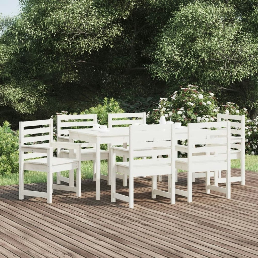 Berkfield 7 Piece Garden Dining Set White Solid Wood Pine