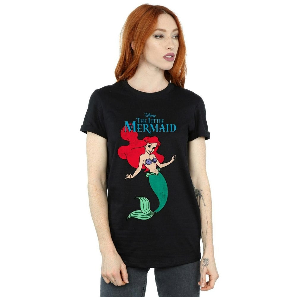 Disney Womens/Ladies The Little Mermaid Line Ariel Cotton Boyfriend T-Shirt - Black
