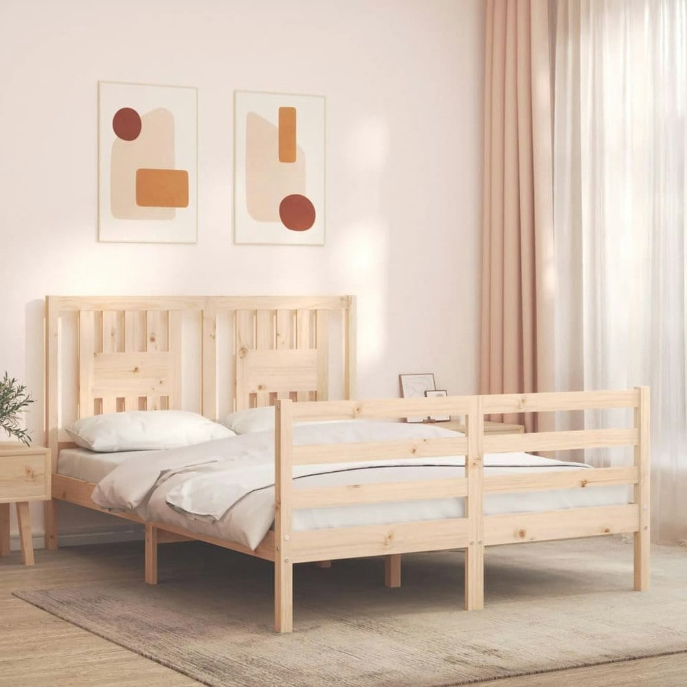 Berkfield Bed Frame with Headboard Small Double Solid Wood