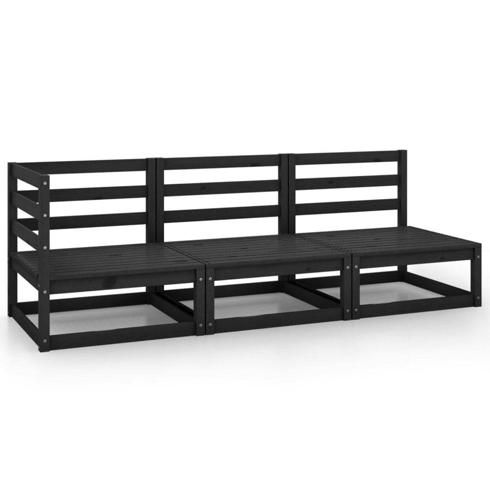 Berkfield 3 Piece Garden Lounge Set Black Solid Pinewood