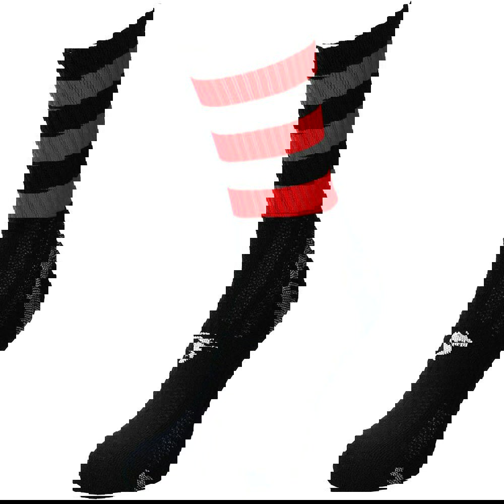 ADULT Size 7-11 Hooped Stripe Football Crew Socks BLACK/RED Training Ankle