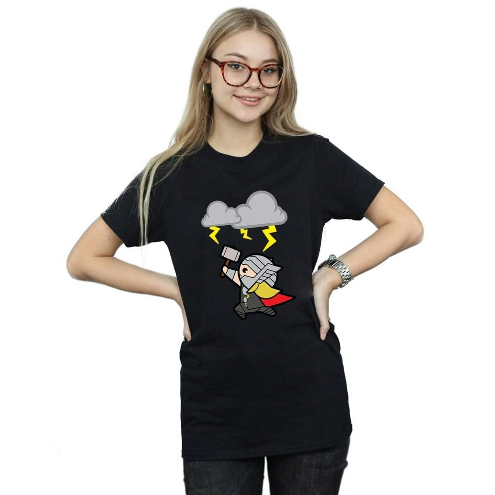 Marvel Womens/Ladies Kawaii Thor God Of Thunder Cotton Boyfriend T-Shirt - Black