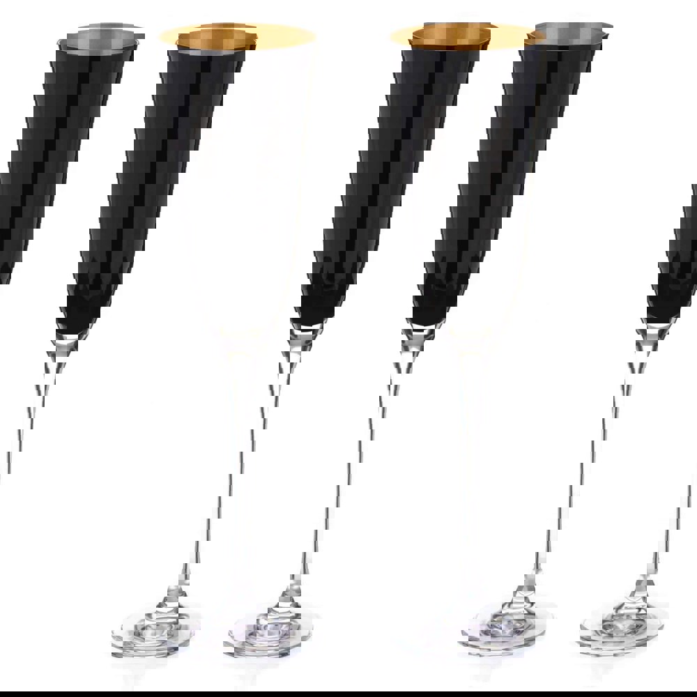 Diamante 'Oro Black' Crystal Champagne Flutes - Set of 2