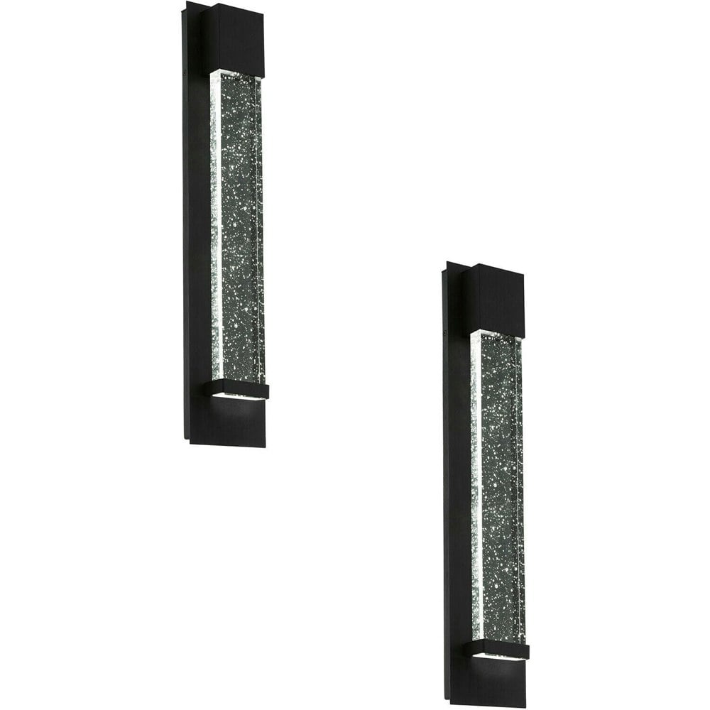 2 PACK IP44 Outdoor Wall Light Black Long Bubble Glass 3.3W LED Porch Lamp Loops