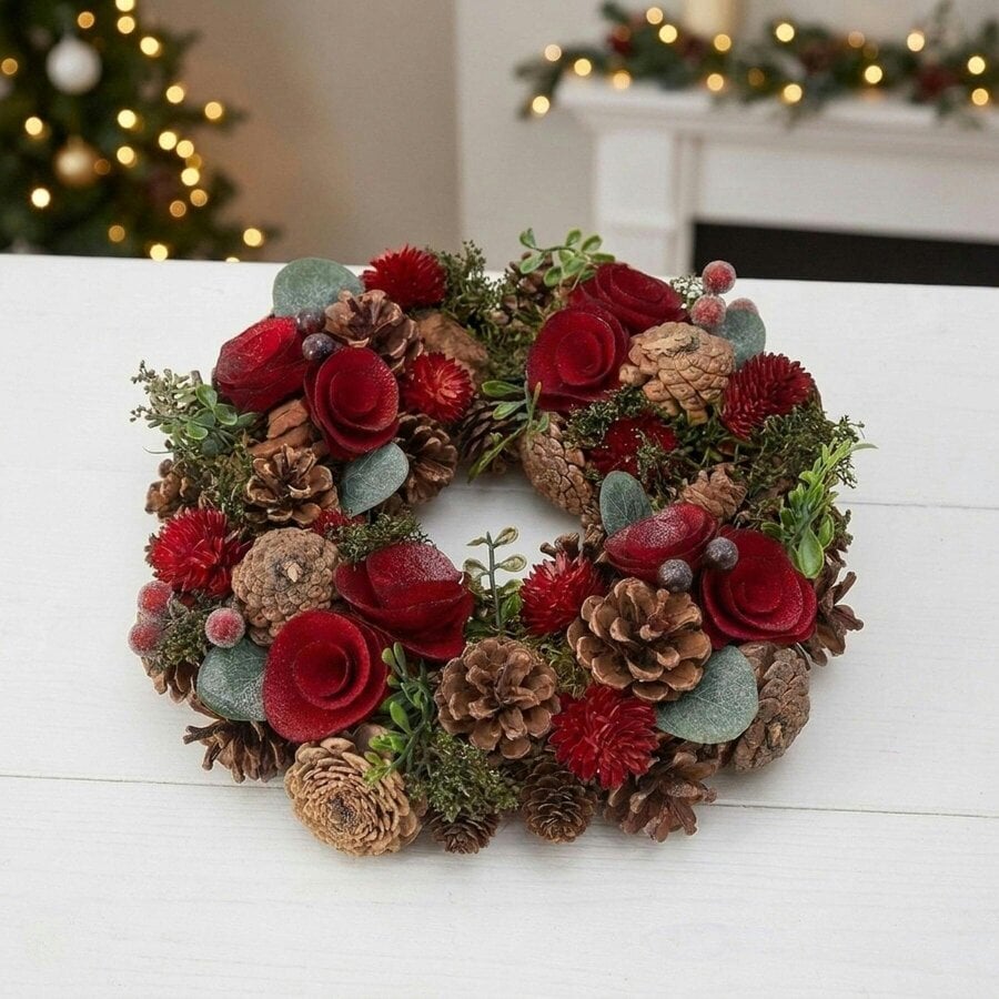Garden Greatness Red Cone Wreath Tealight Holder Door Accent