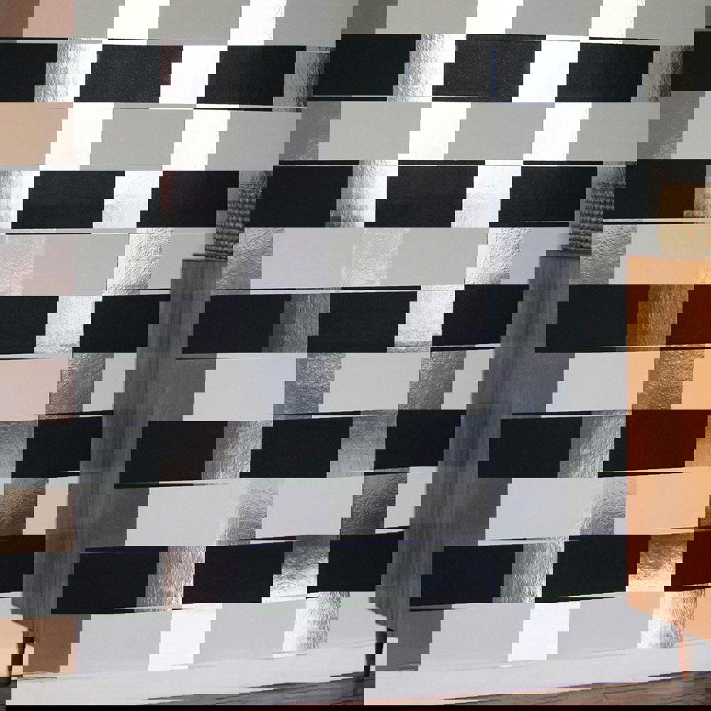 Block black white silver - modern geometric wallpaper