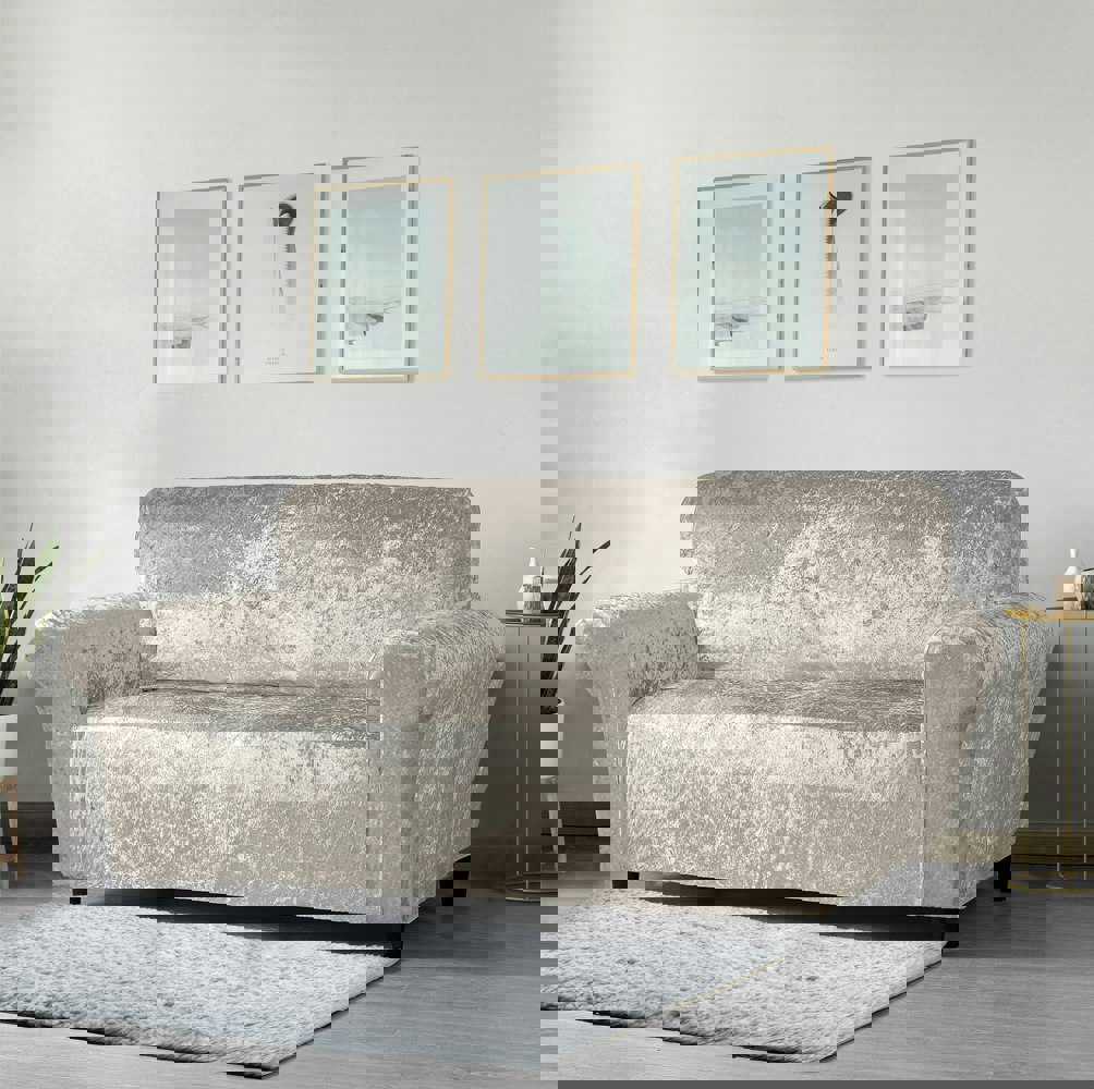 Home Republic Crushed Velvet Luxury Stretch Sofa Slip Cover - Three Seater