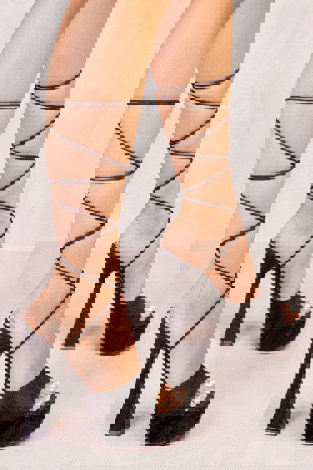 Where's That From Elektra Suede Flared Block High Heels With Strappy Lace Up Detail in Black Suede