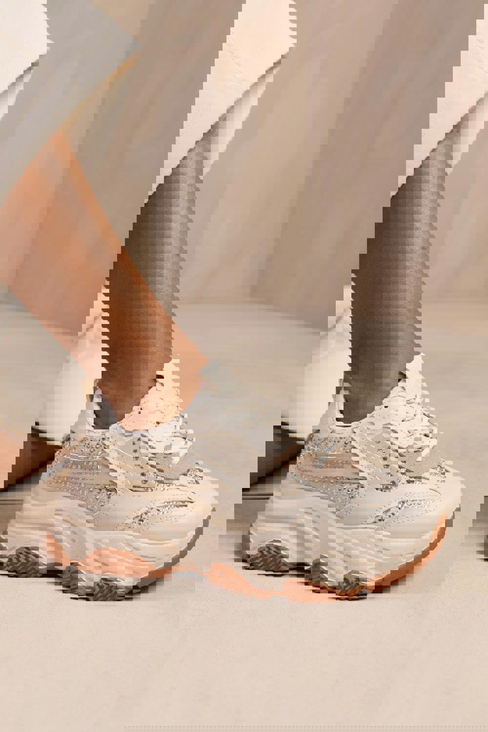 Where's That From Groove Chunky Sole Diamante Detail Trainer in Cream