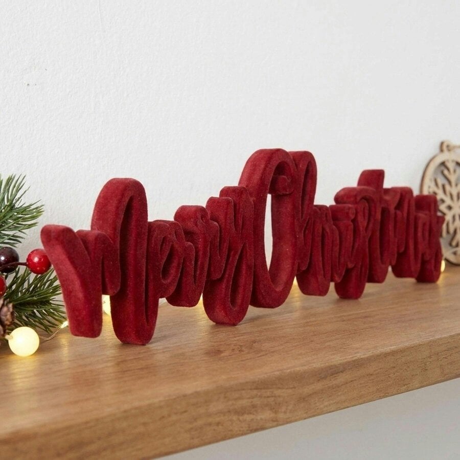 Garden Greatness Flocked Merry Christmas Mantel Plaque