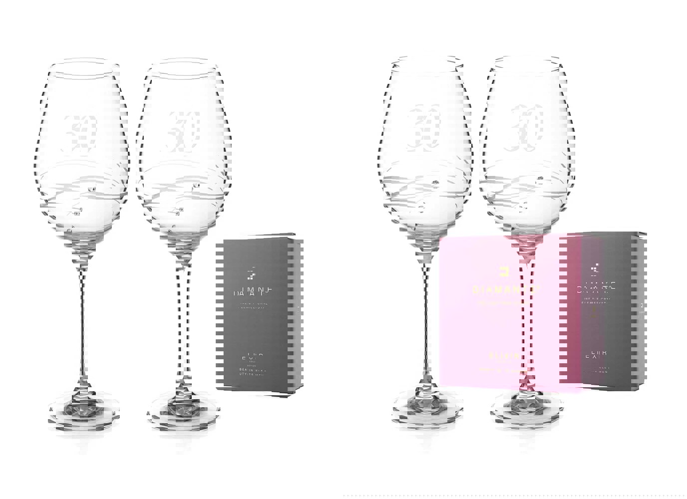 Diamante 30th Birthday Spiral Gin Glasses Adorned with Crystals by Swarovski® - Set of 2