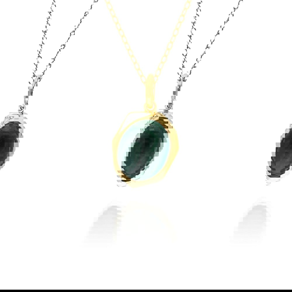 270P029306925 Irregular B Gem Malachite & Diamond Pendant in Gold Plated Silver 1