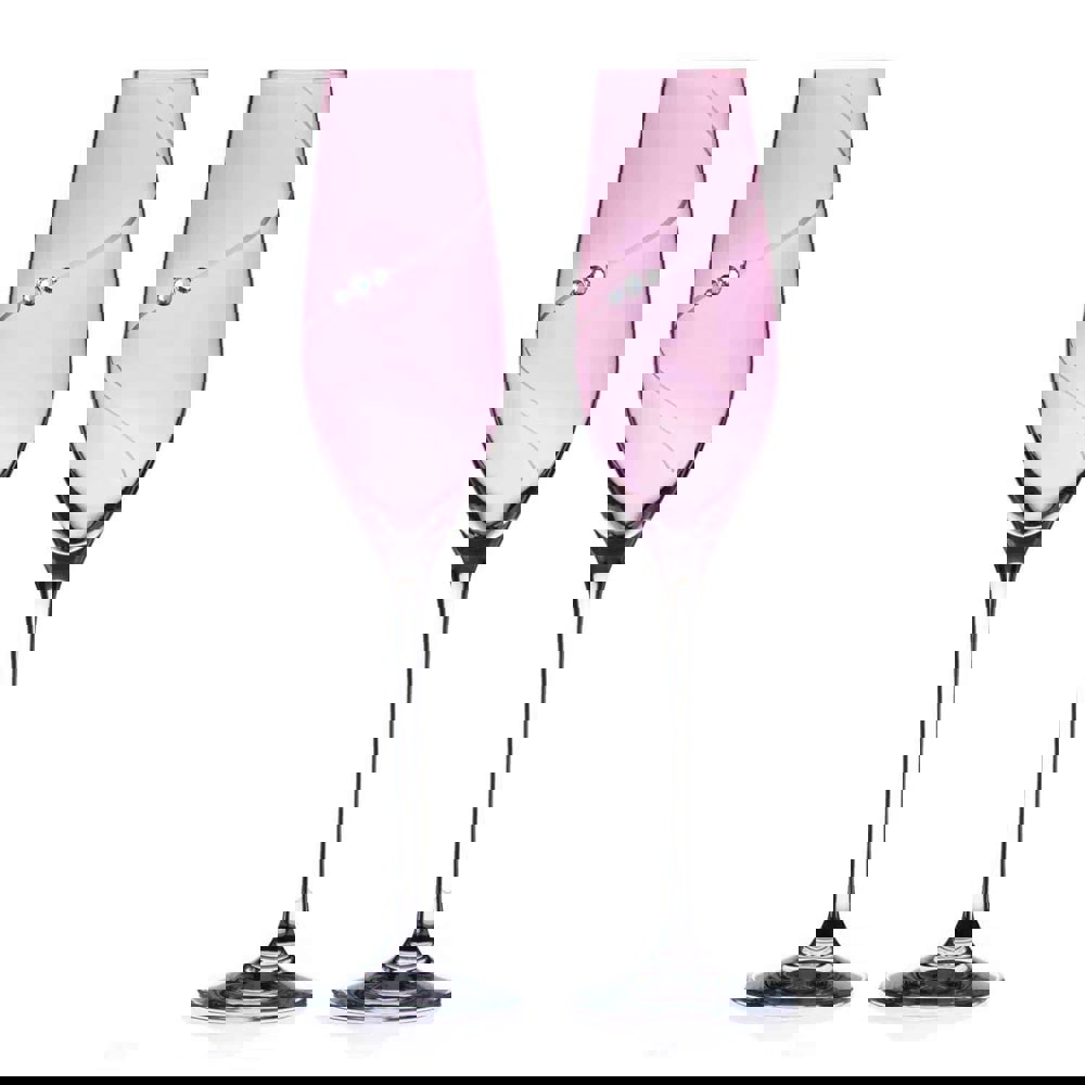 Diamante Silhouette Pink Champagne Flutes Adorned with Swarovski® Crystals - Set of 2